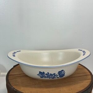 Vinatage Pfaltzgraff Yorktown Oval 13' Serving Bowl Blue Floral Stoneware USA